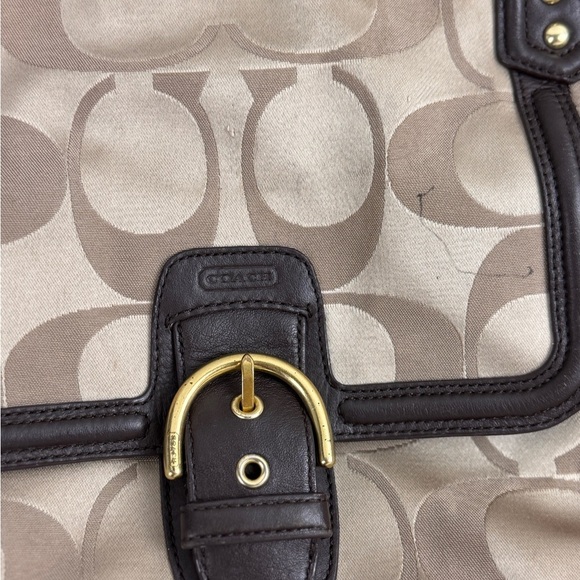 Coach Campbell Signature Handbag Large Brown Tan Sateen Purse Tote Career Preppy - Picture 3 of 15